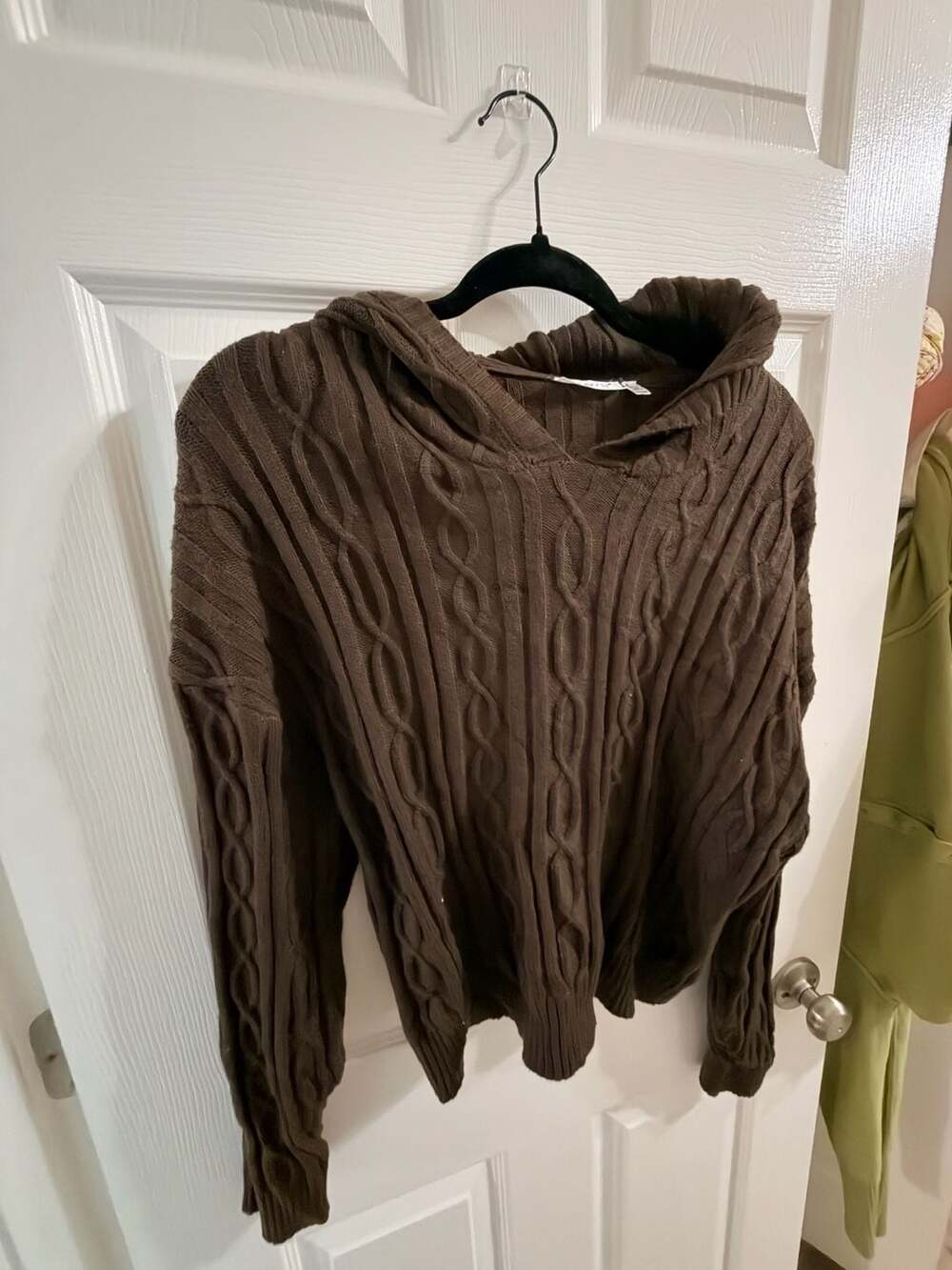 Cloth By Design Cable Knit Hooded Sweater Size M Brown